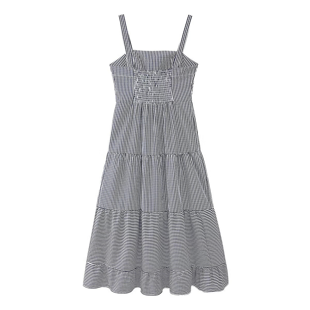 Damen luftiges Maxikleid mit Streifenmuster und floralen Stickereien EB