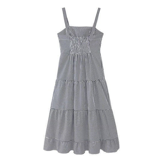 Damen luftiges Maxikleid mit Streifenmuster und floralen Stickereien EB