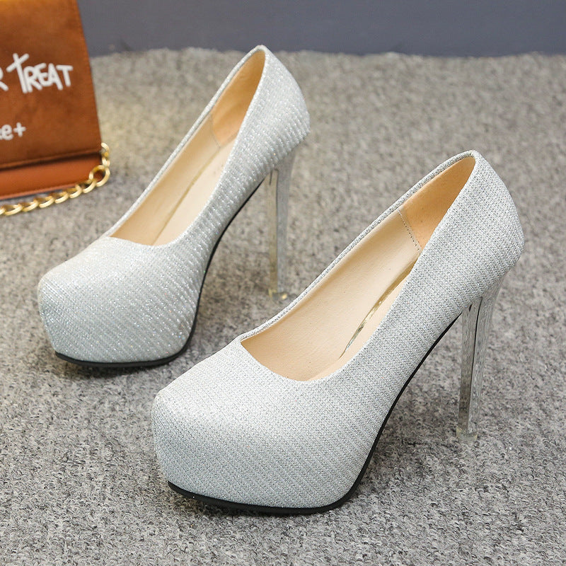 Damen Hochhackige Pumps mit glitzerndem Obermaterial und transparentem Absatz EB