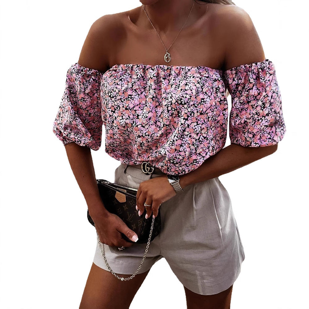 Damen Off-Shoulder Bluse mit voluminösen Puffärmeln und floralem Muster EB