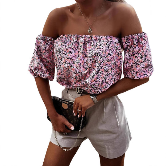Damen Off-Shoulder Bluse mit voluminösen Puffärmeln und floralem Muster EB