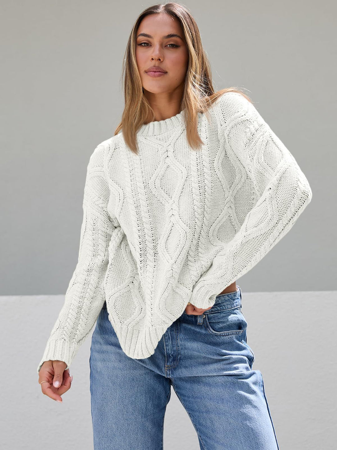Damen Grobstrickpullover mit Wellenmuster und weitem Schnitt EB