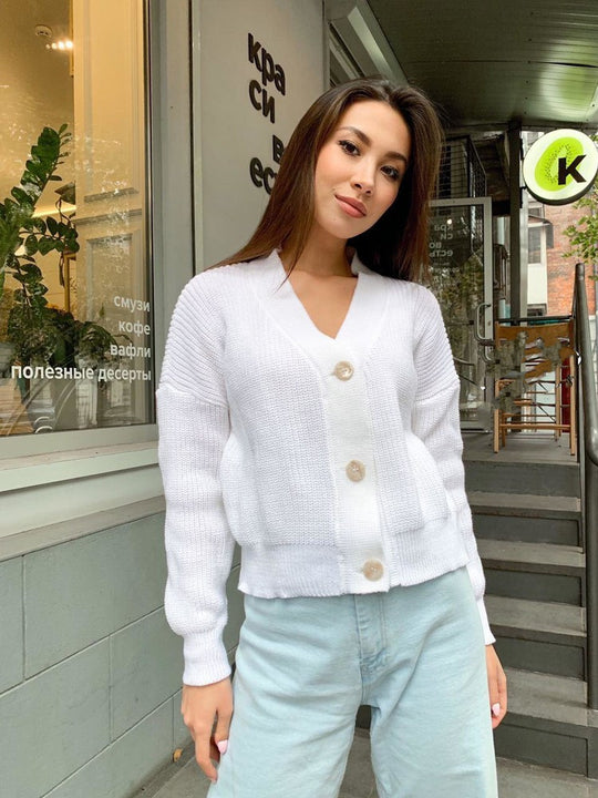 Damen Großer Strickcardigan mit Knopfdetail und V-Ausschnitt EB