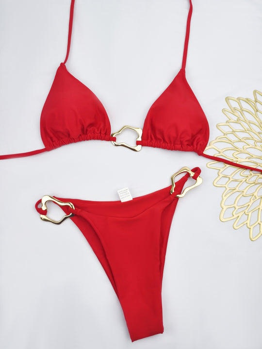 Damen Triangel-Bikini mit stilvollen Goldakzenten EB