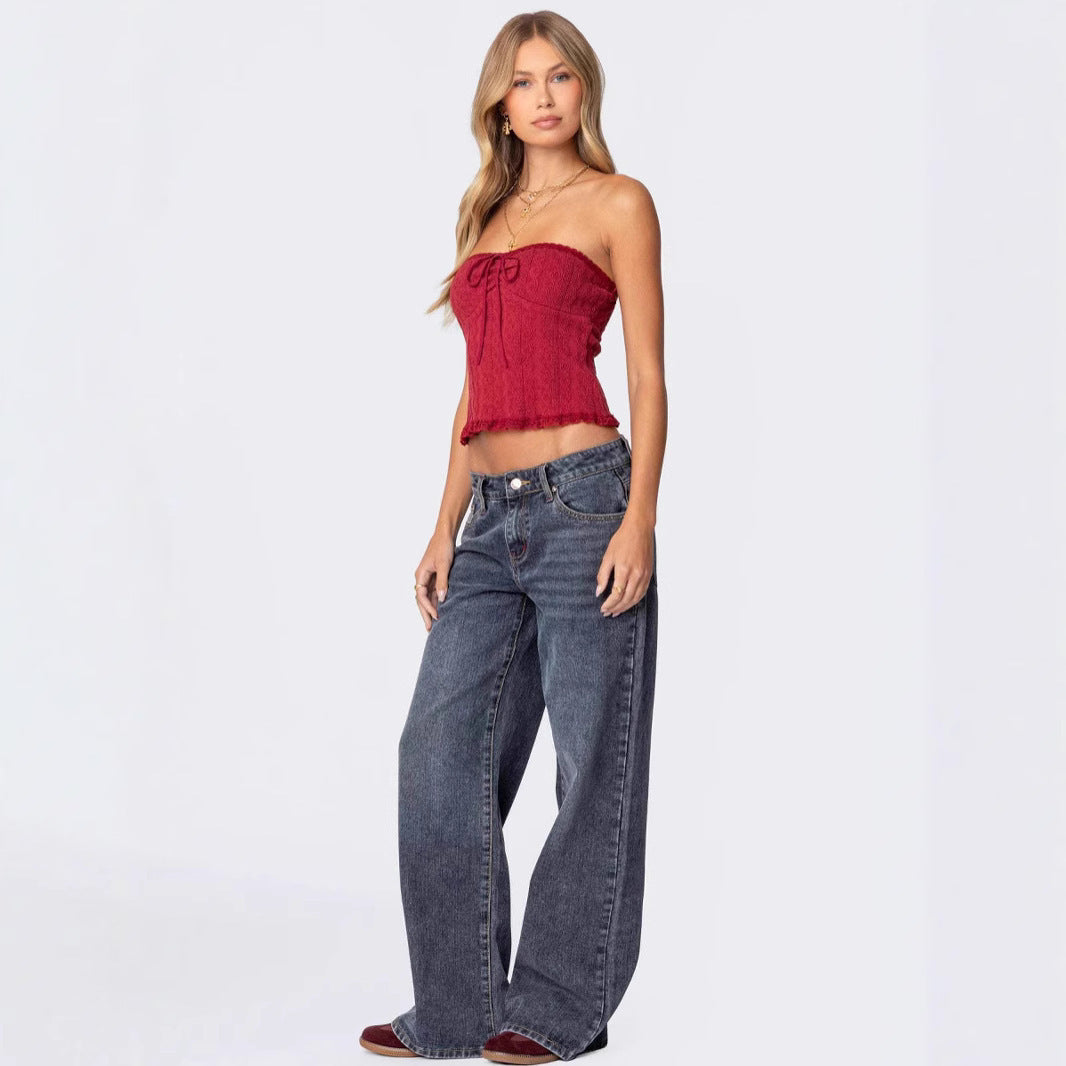 Damen Weite High-Waist Jeans mit praktischen Taschen