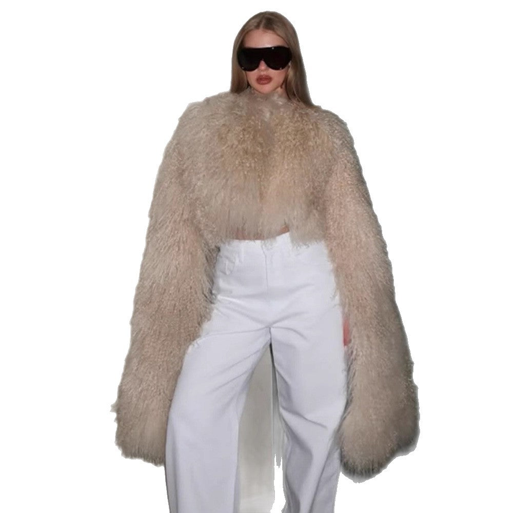 Damen Kunstfelljacke mit voluminösem Kragen und eleganten Details EB