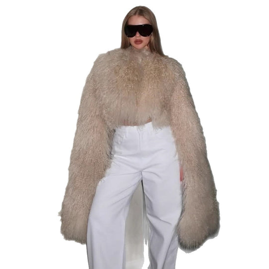 Damen Kunstfelljacke mit voluminösem Kragen und eleganten Details EB