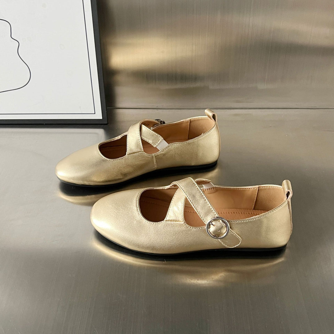 Damen Ballerinas mit elegantem Kreuzriemen und modischem Schnallenverschluss EB
