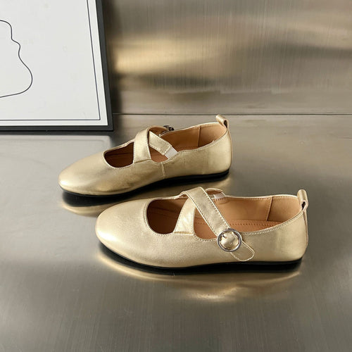 Damen Ballerinas mit elegantem Kreuzriemen und modischem Schnallenverschluss EB