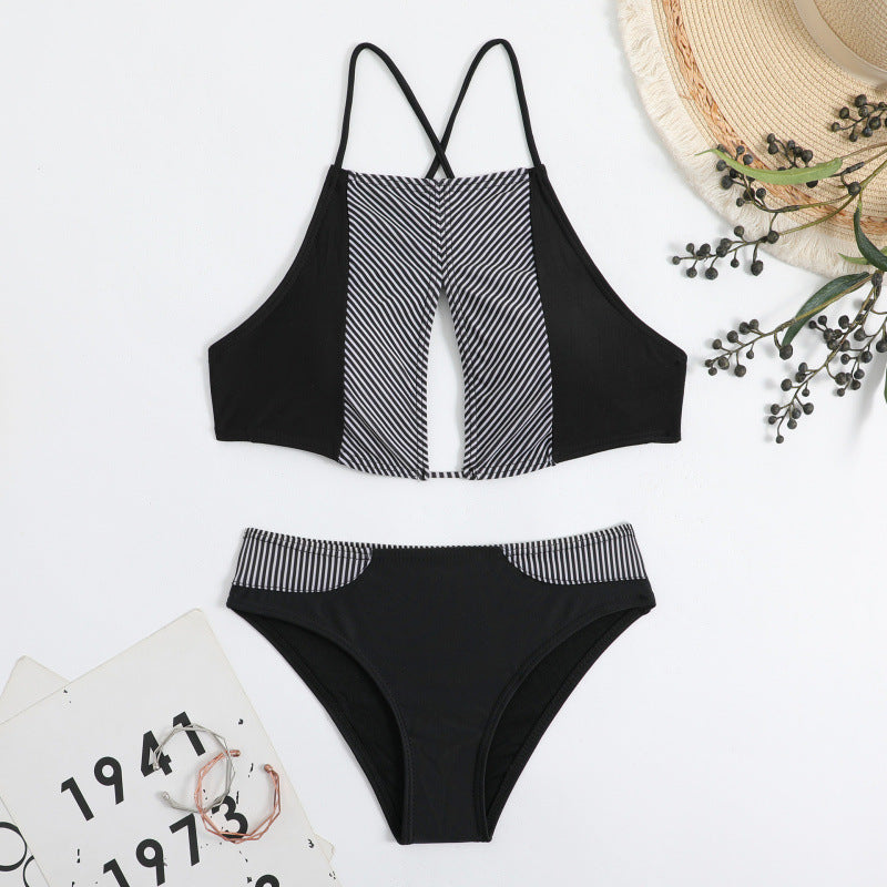 Damen Sport-Bikini mit modischem Streifen-Design und verstellbaren Trägern EB