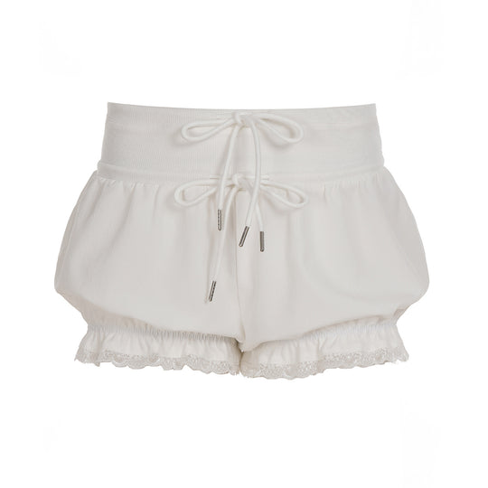 Damen modische Karostoff-Pyjama-Shorts mit Spitze und elastischem Bund EB