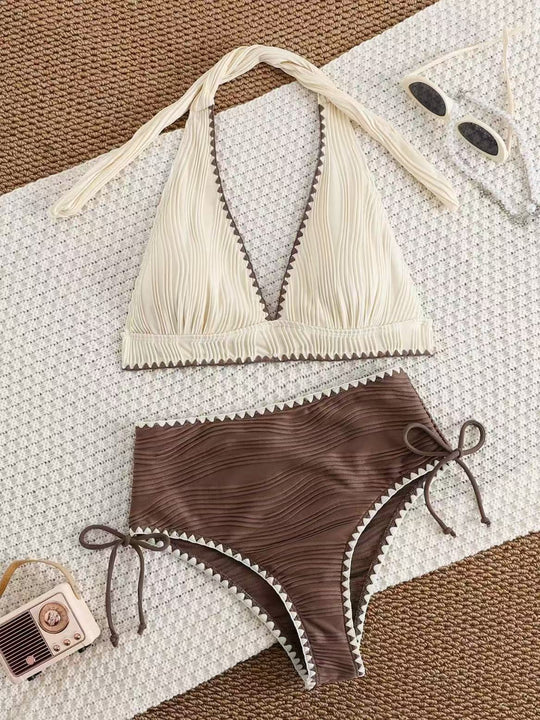 Damen Bikini-Set mit tiefem V-Ausschnitt und hoch taillierter Hose EB