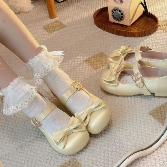 Damen elegante Mary Jane Ballerinas mit Schleifenverzierung EB