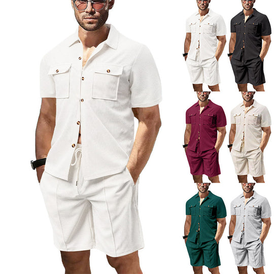 Herren modisches Kurzarmhemd- und Shorts-Set mit praktischen Taschen und atmungsaktiver Struktur EB