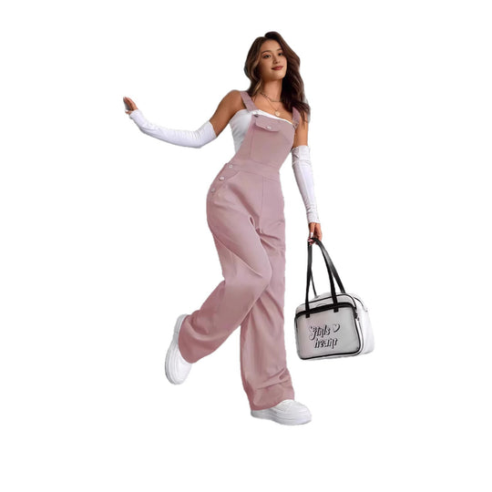 Damen nan weite Latzhose mit seitlichen Zierknöpfen, Brusttasche und weitem Bein EB