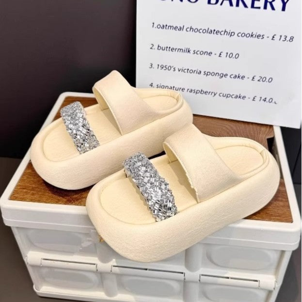 Damen modische Clogs mit eleganter Glitzerapplikation und bequemer Sohle EB