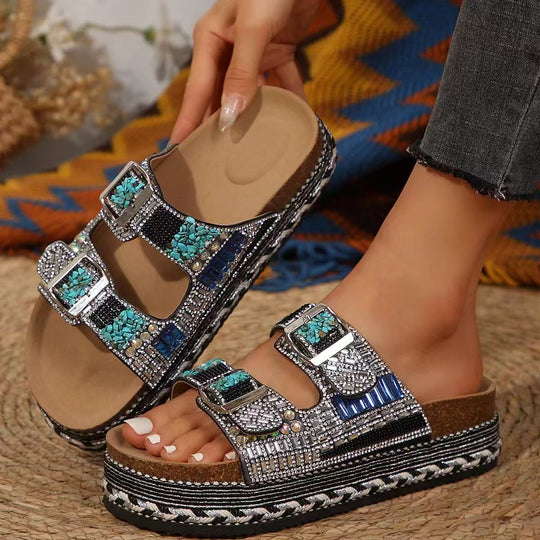 Damen Bequeme Riemensandalen mit Funkelnden Akzenten und Verstellbaren Riemen EB