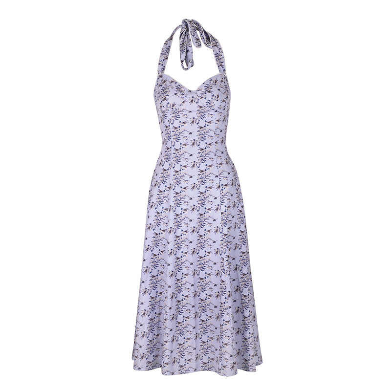 Damen Sommerliches Maxikleid mit floralem Halterdesign und seitlichem Schlitz EB