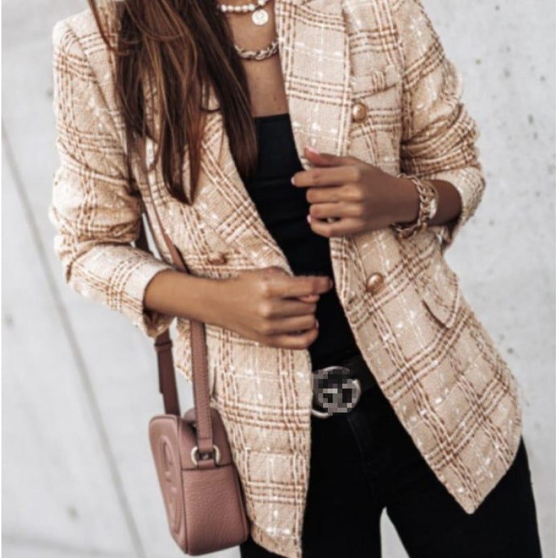 Damen nan eleganter Tweed-Blazer mit Doppelknopf, strukturierter Webung und aufgesetzten Taschen EB