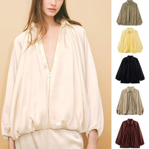 Damen leichte Satinjacke mit tiefem V-Ausschnitt und elastischen Bündchen EB
