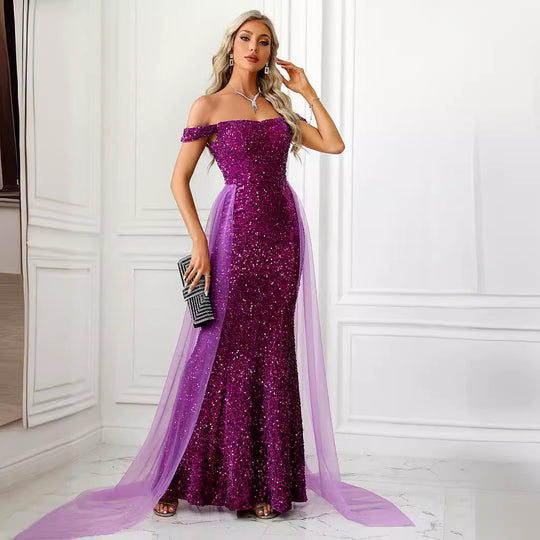 Damen Glamouröses Abendkleid mit schimmerndem Glitzer und Tüllakzenten EB