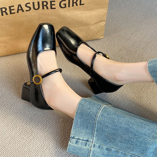 Damen stilvolle Mary Jane Schuhe mit Beschichtung und Blockabsatz EB