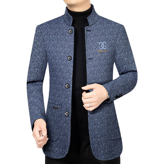 Herren Moderner Stehkragen-Blazer im Travel-Stil mit wattierter Innenfütterung EB
