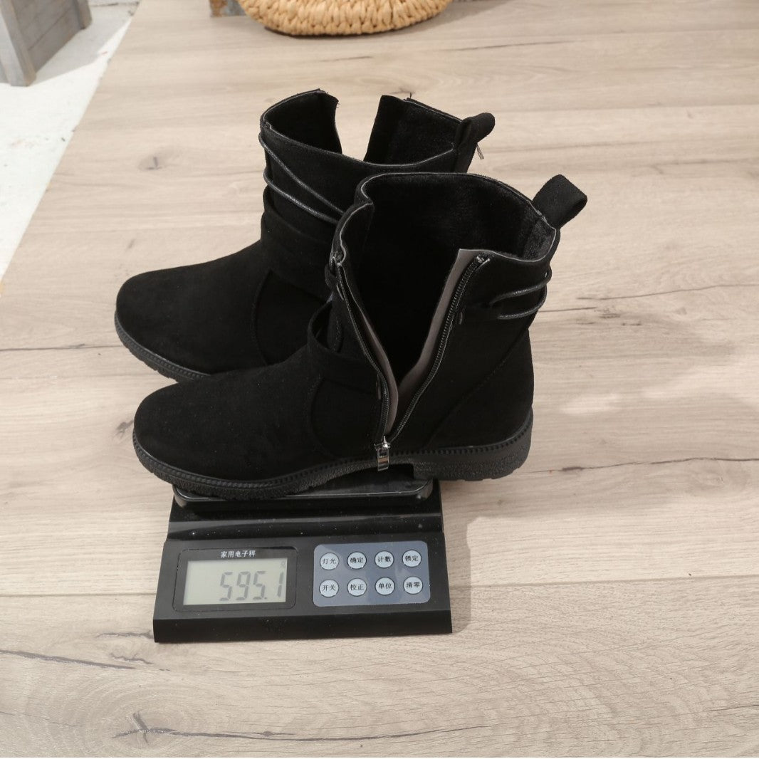 Damen nan gefütterte Ankle-Boots mit Wickelriemen, dekorativer Metallschnalle und rutschfester Profilsohle EB