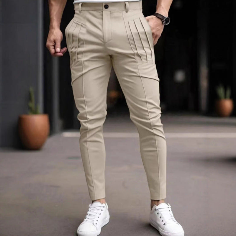 Herren stylische Slim-Fit Anzughose mit plissiertem Design EB