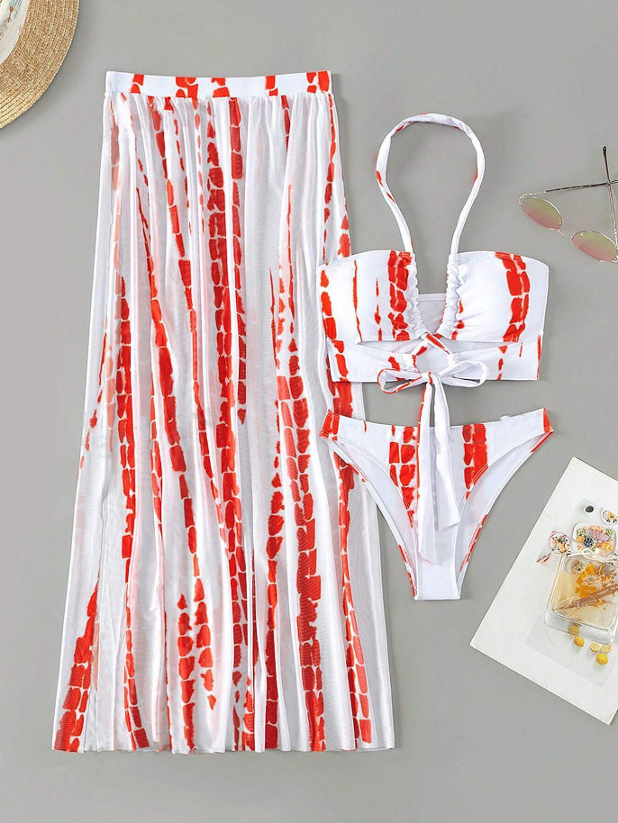 Damen Bikini-Set mit elegantem Maxirock und femininem Oberteil EB