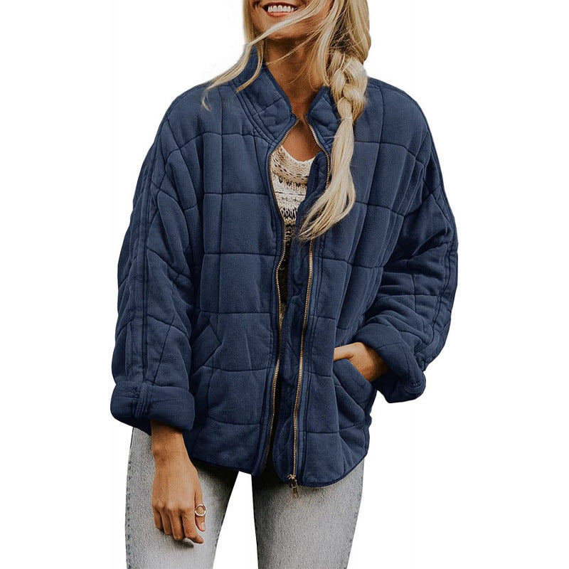 Damen Steppjacke im Oversized Schnitt mit Stehkragen und verdecktem Reißverschluss EB