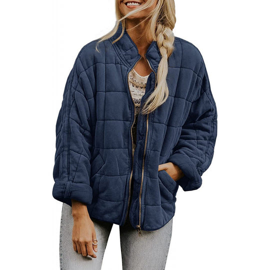 Damen Steppjacke im Oversized Schnitt mit Stehkragen und verdecktem Reißverschluss EB