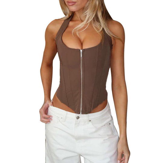 Damen figurbetontes Bustier-Oberteil mit Reißverschluss und verstärktem Schnitt EB