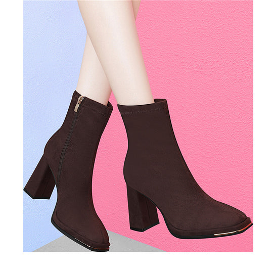 Damen stilvolle Stiefeletten mit Blockabsatz und Reißverschluss EB