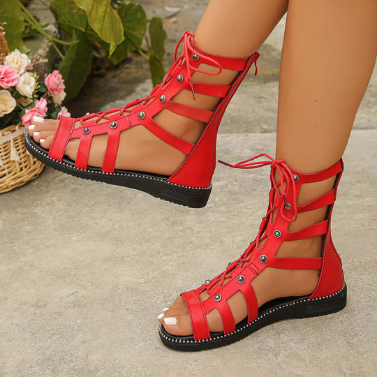 Damen Offene Schnürsandalen mit modischem Riemen-Design EB