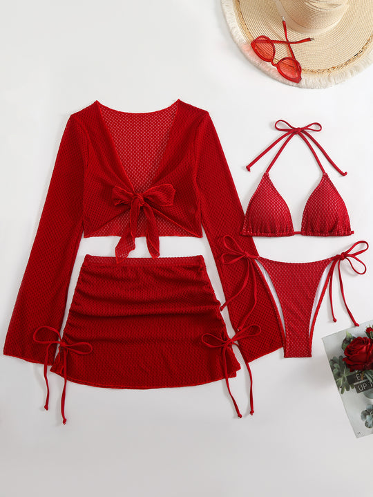 Damen Badeanzug-Set mit trendigem Netzdesign und verstellbaren Details EB