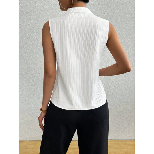 Damen Chicer Stehkragen-Top mit eleganter Rippstruktur EB