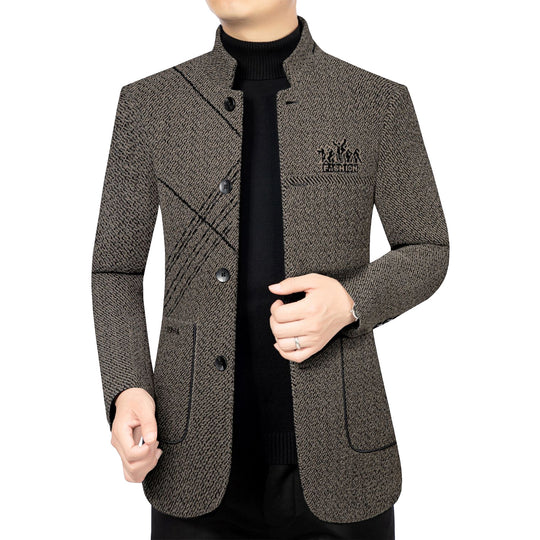 Herren Wollmantel mit Teddyfutter, Stehkragen und schmaler Silhouette EB