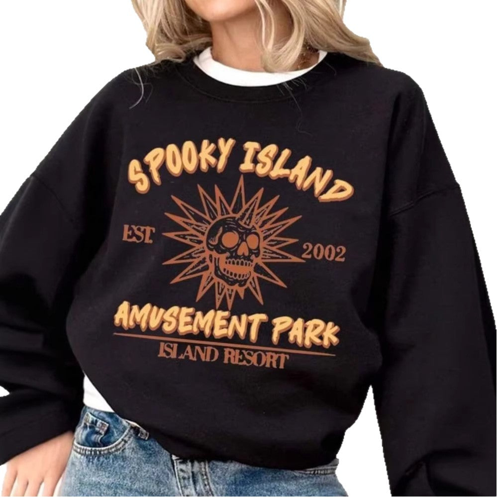 Damen nan lässiges Oversize-Sweatshirt mit Vintage-Schädel-Print und geripptem Saum EB