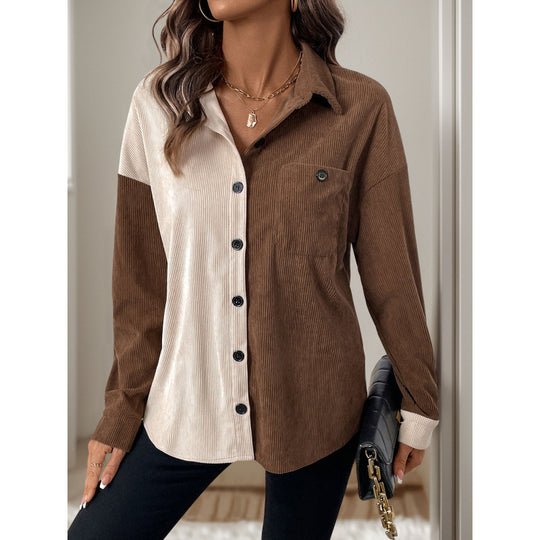 Damen Cordbluse mit modischem Farbblockdesign EB