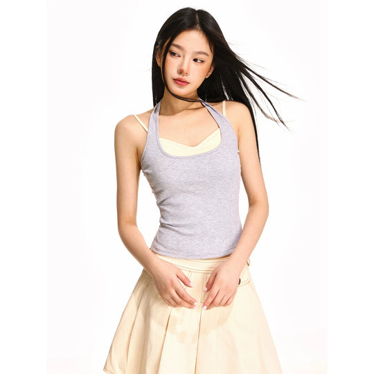Damen nan doppellagiges formgebendes Neckholder-Oberteil mit integriertem Unterbustier und feiner Rippstruktur EB