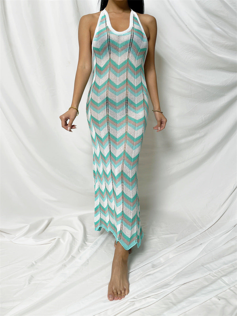 Damen Häkel-Maxikleid mit Chevron-Muster EB
