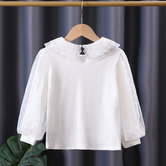 Damen gemütliches Sweatshirt mit transparenten Puffärmeln EB