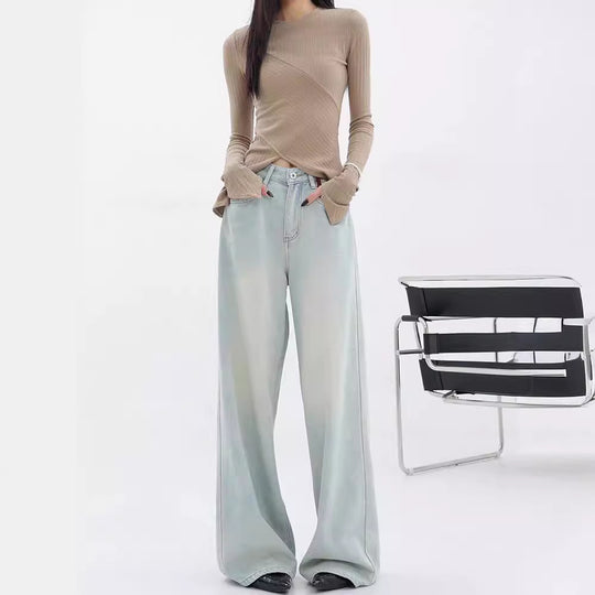 Damen Weite Denim-Hose mit lässigem Schnitt und hohem Bund EB