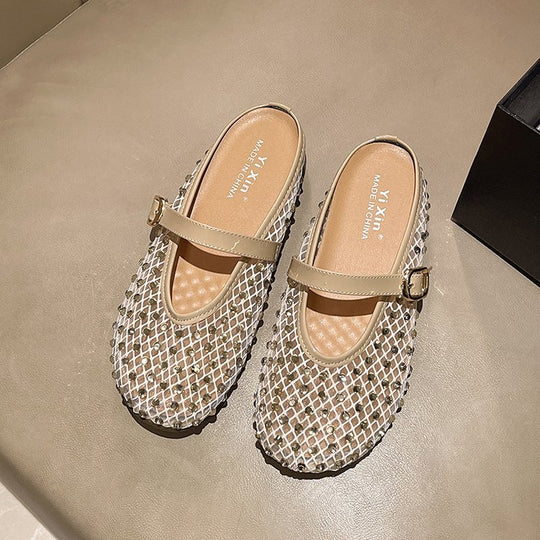 Damen Modische Ballerinas mit Netzdesign und Dekorativen Riemchen EB