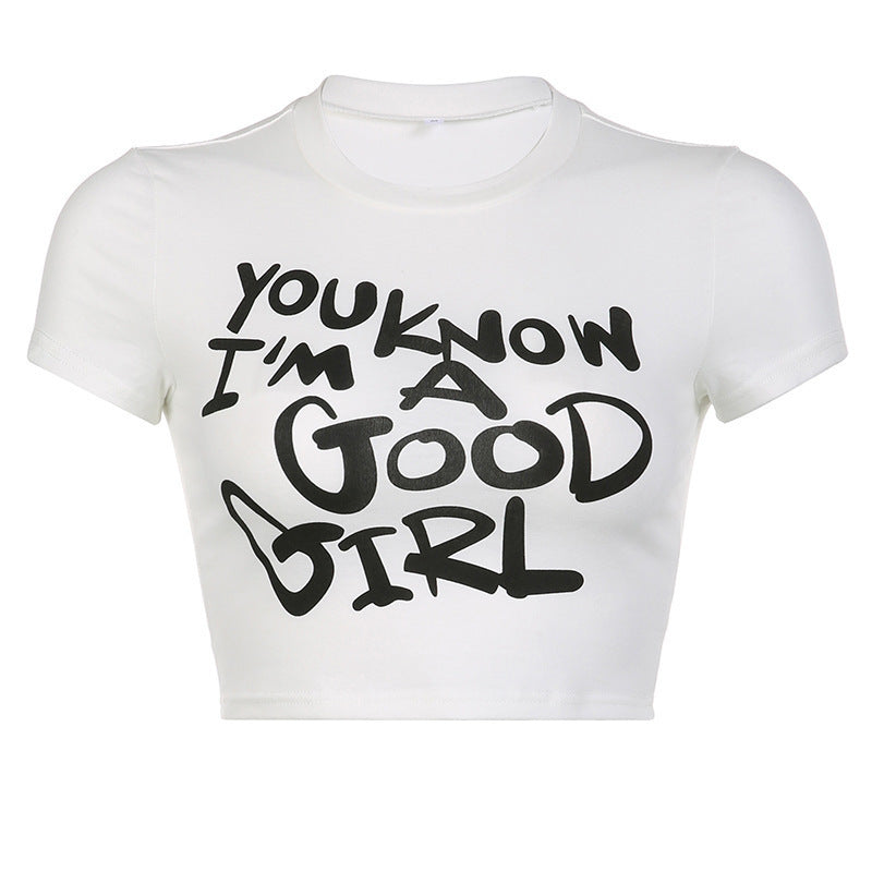 Damen Crop-T-Shirt mit kreativem Telefon-Design EB