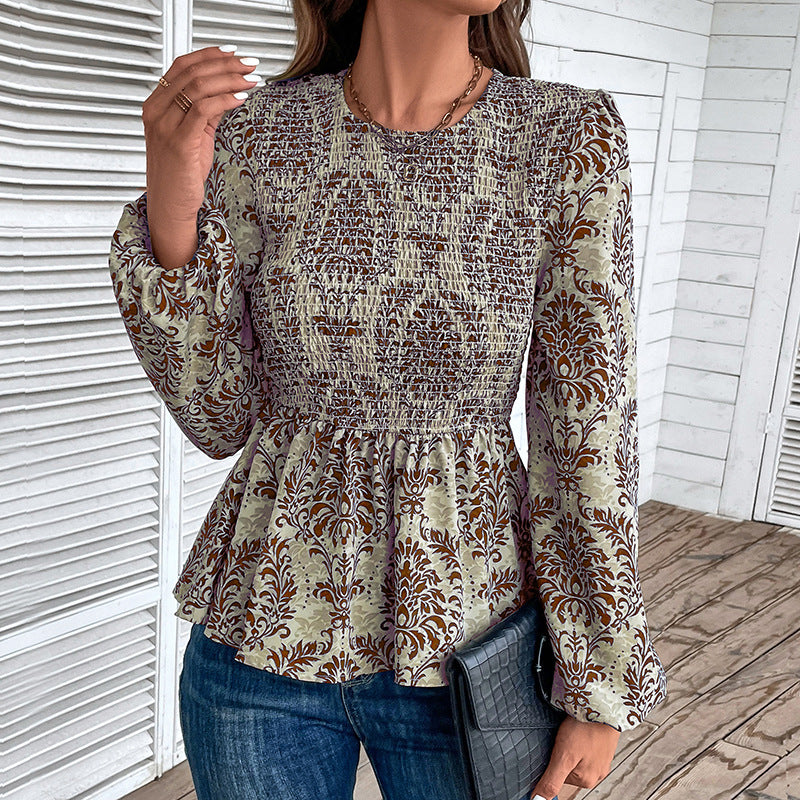 Damen Oberteil mit floralem Design und gerafftem Saum EB