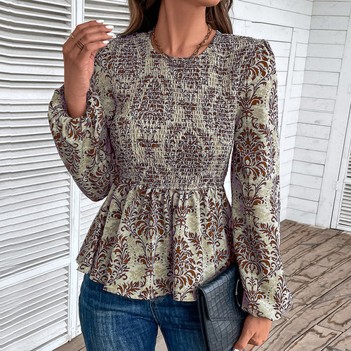 Damen Oberteil mit floralem Design und gerafftem Saum EB