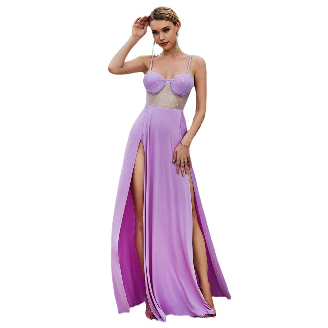 Damen Glamouröses Abendkleid mit transparenten Einsätzen und hohem Schlitz EB