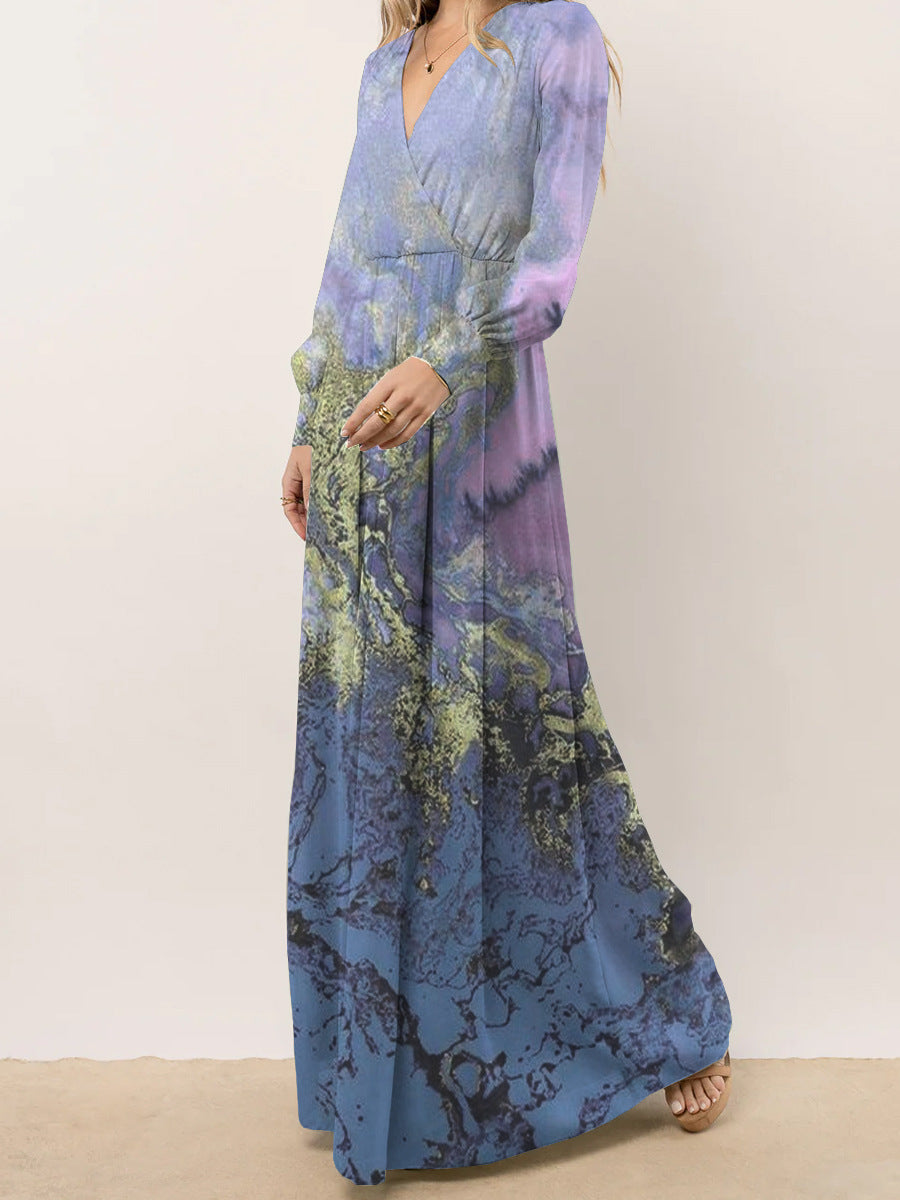 Damen Maxikleid mit raffinierten Faltendetails und künstlerischem Farbverlauf EB